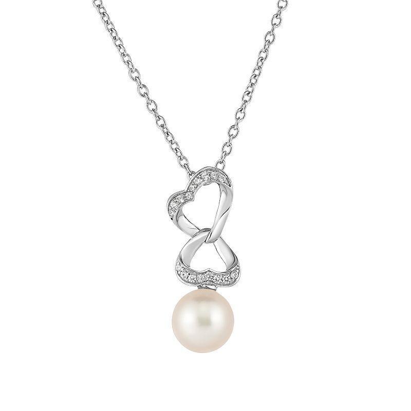 Sterling Silver Freshwater Cultured Pearl & Cubic Zirconia Heart Pendant Necklace, Womens White Product Image