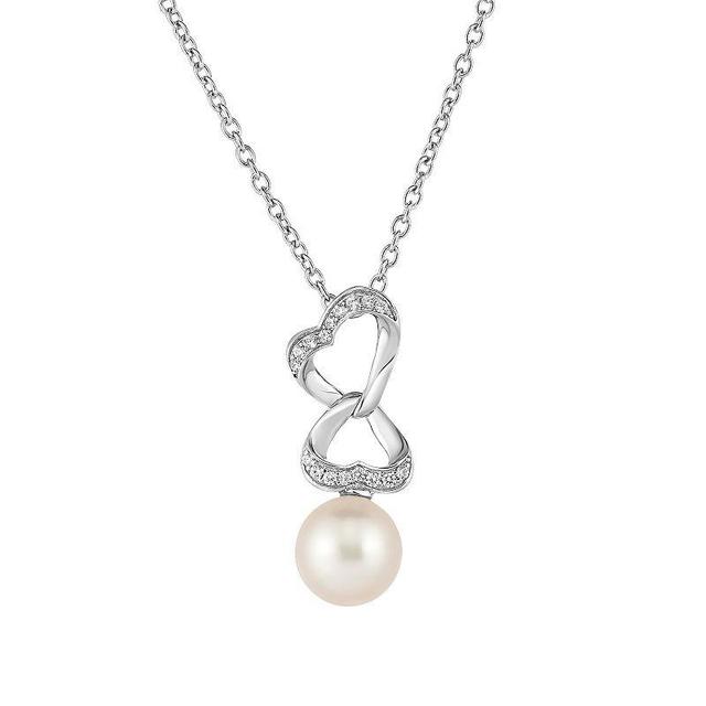 Sterling Silver Freshwater Cultured Pearl & Cubic Zirconia Heart Pendant Necklace, Womens Product Image