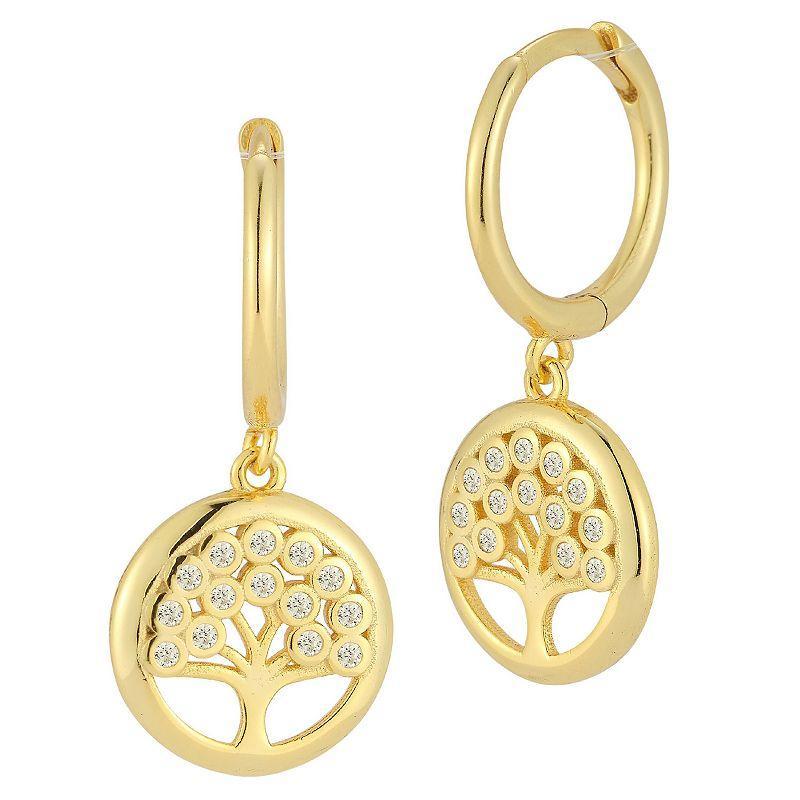 Sunkissed Sterling Cubic Zirconia Tree Charm Huggie Hoop Earrings, Womens, Gold Tone Product Image