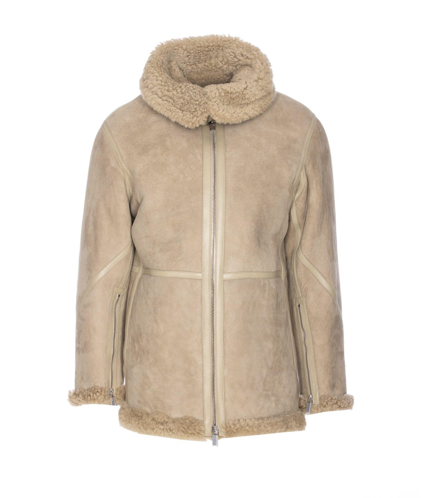 BURBERRY Shearling Aviator Jacket In Beige Product Image