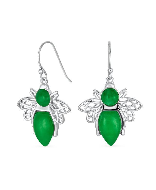 Bling Jewelry Vintage Art Deco Style Gemstone Garden Insect Jade Queen Bumble Bee Dangle Drop Earrings, for Women .925 Sterling Silver Fish Hook Product Image