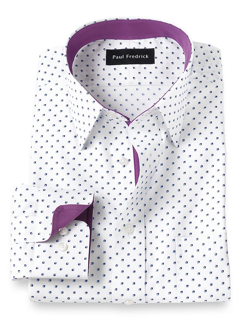 Non-Iron Cotton Mini Box Print Dress Shirt With Contrast Trim - Purple Product Image