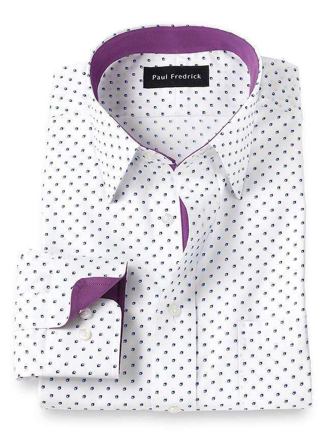 Non-iron Cotton Mini Box Print Dress Shirt With Contrast Trim Product Image