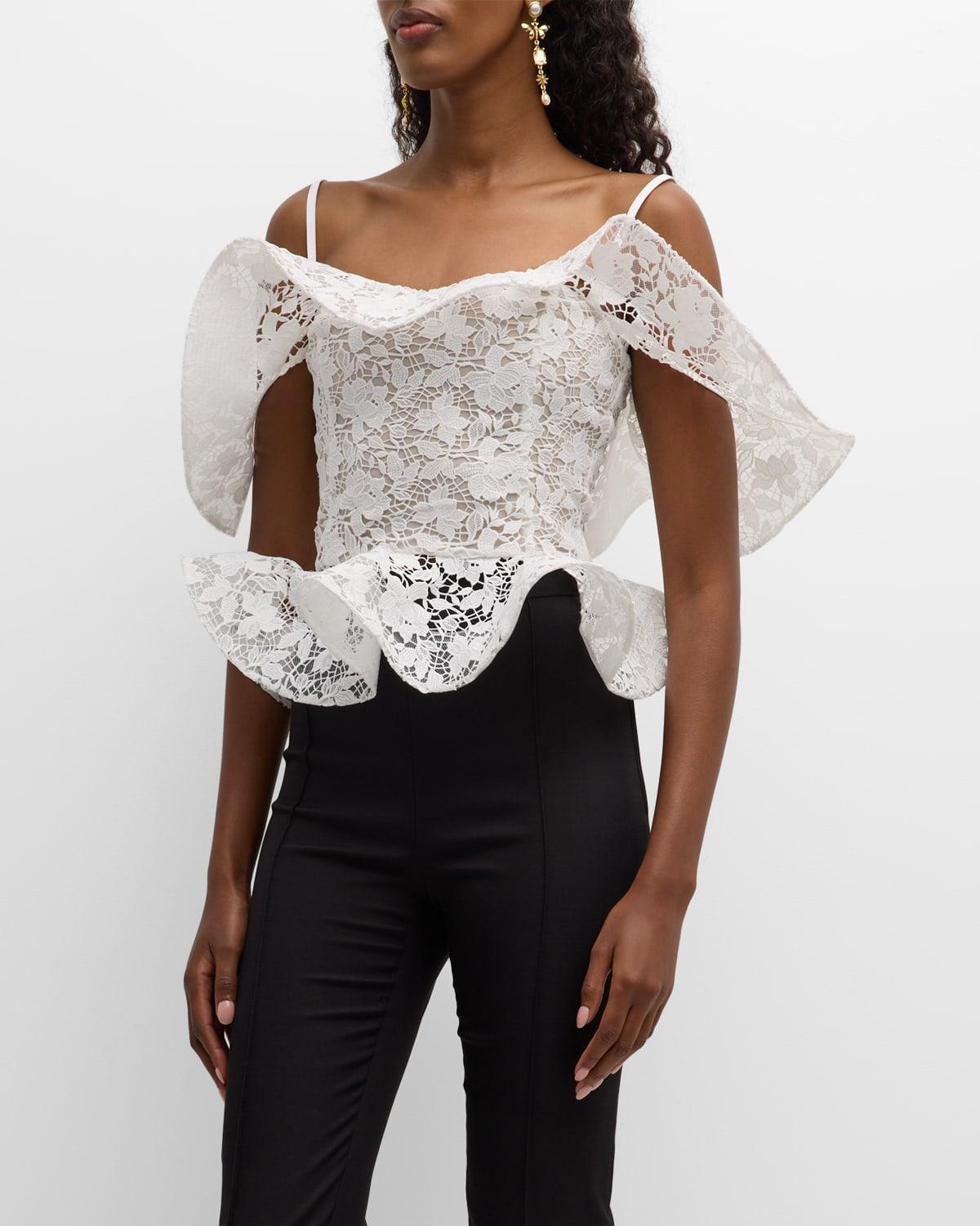 Womens Gardenia Lace Peplum Blouse Product Image