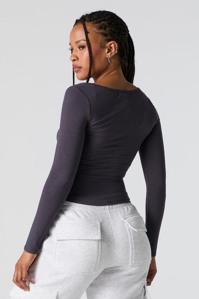 Ribbed Square Neck Long Sleeve Top Female Product Image