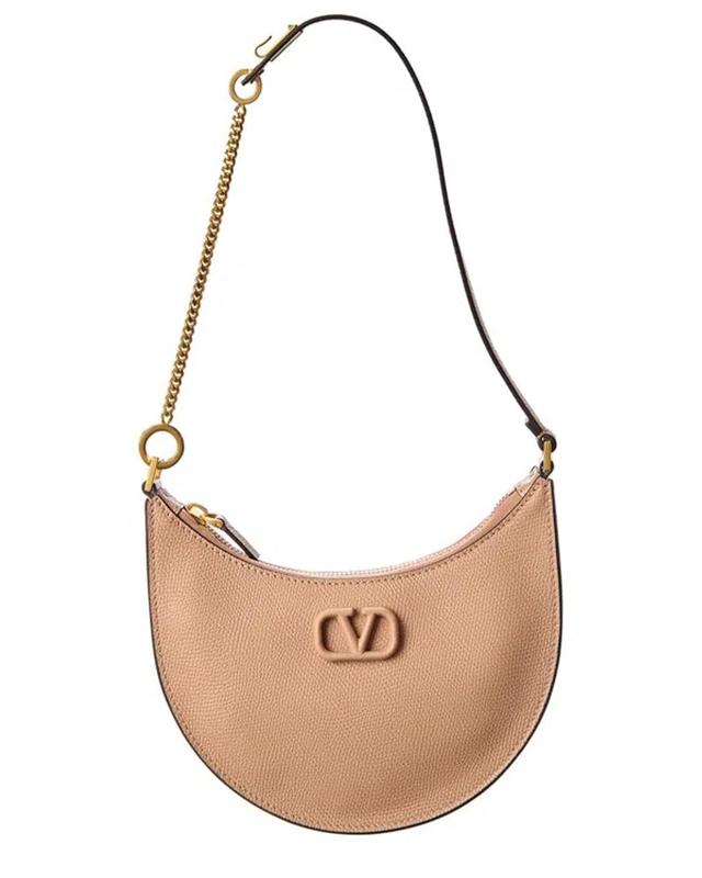 VALENTINO GARAVANI Vlogo Grainy Leather Shoulder Bag In Beige Product Image