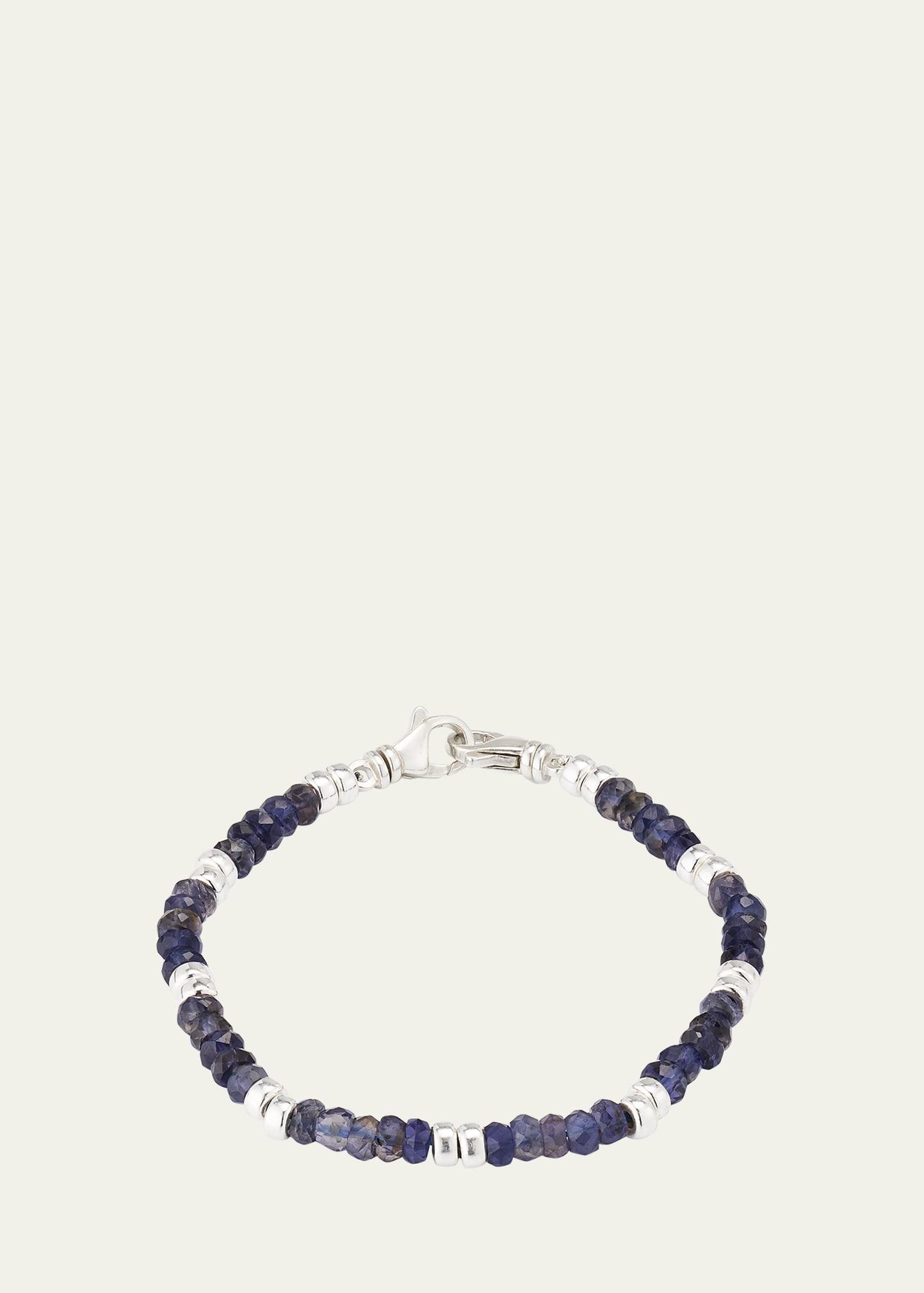 Mens Iolite Beaded Bracelet with Sterling Silver Product Image