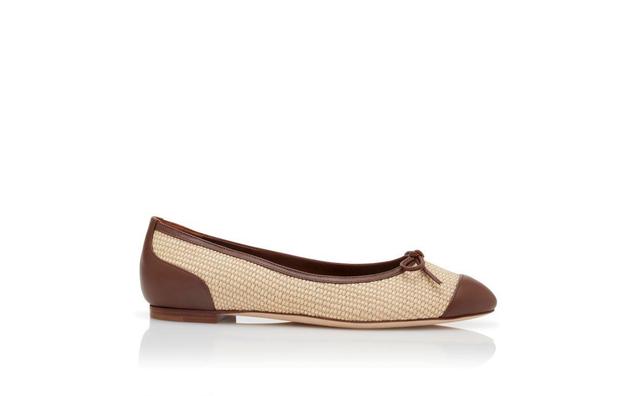 CAPBAL Cream and Brown Raffia Ballerina Flats Product Image