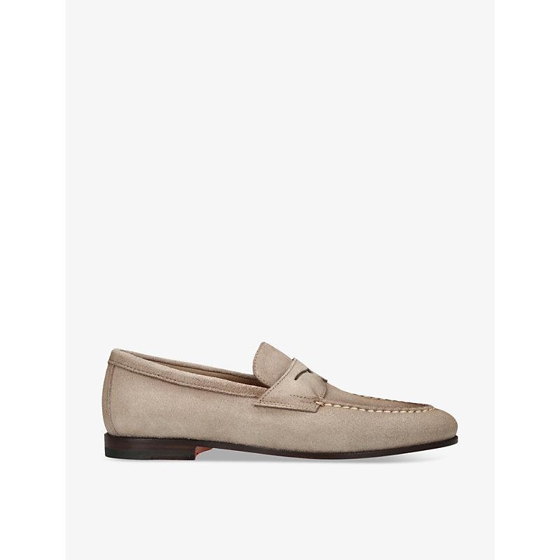 SANTONI Suede Carlos Penny Loafers In Taupe Product Image