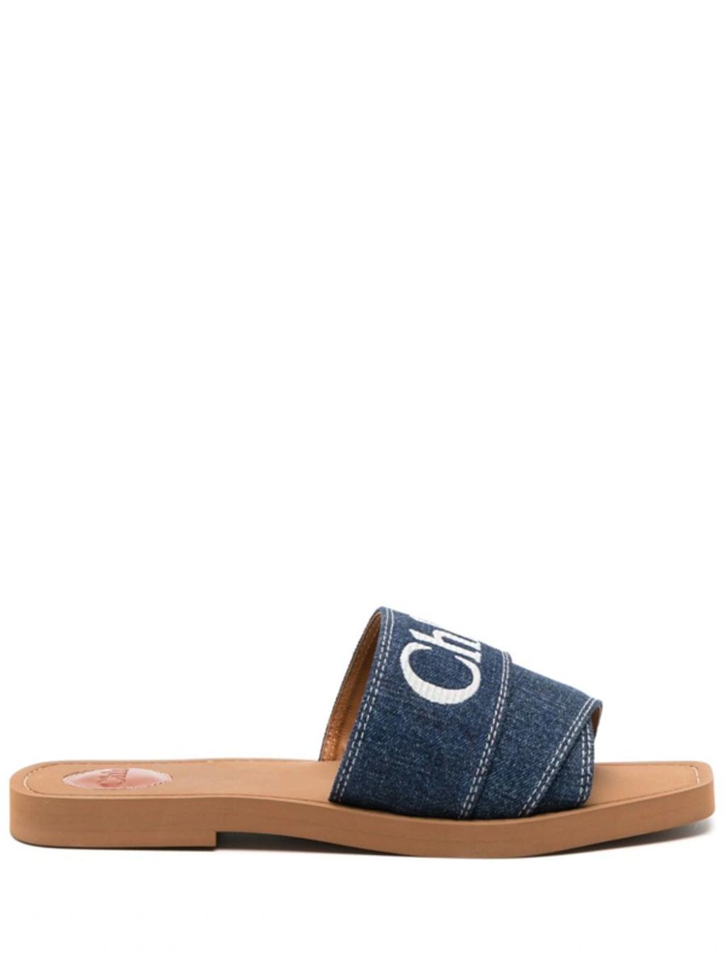 CHLOÉ Woody Flat Mule In Blue Product Image