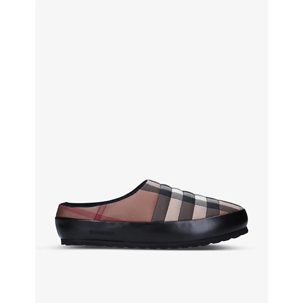 BURBERRY Leather-trimmed Quilted Checked Shell Backless Slip-on Sneakers In Birch Brown Product Image