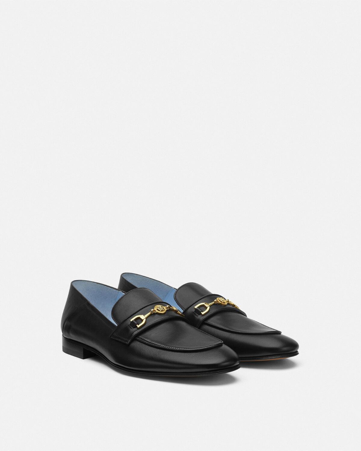 VERSACE Leather Medusa Loafers In Black Product Image