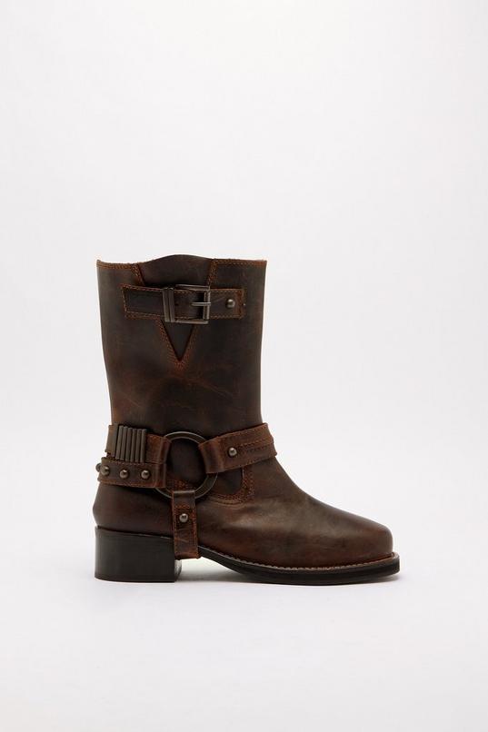 Tarnished Leather Buckle Harness Ankle Boots product image