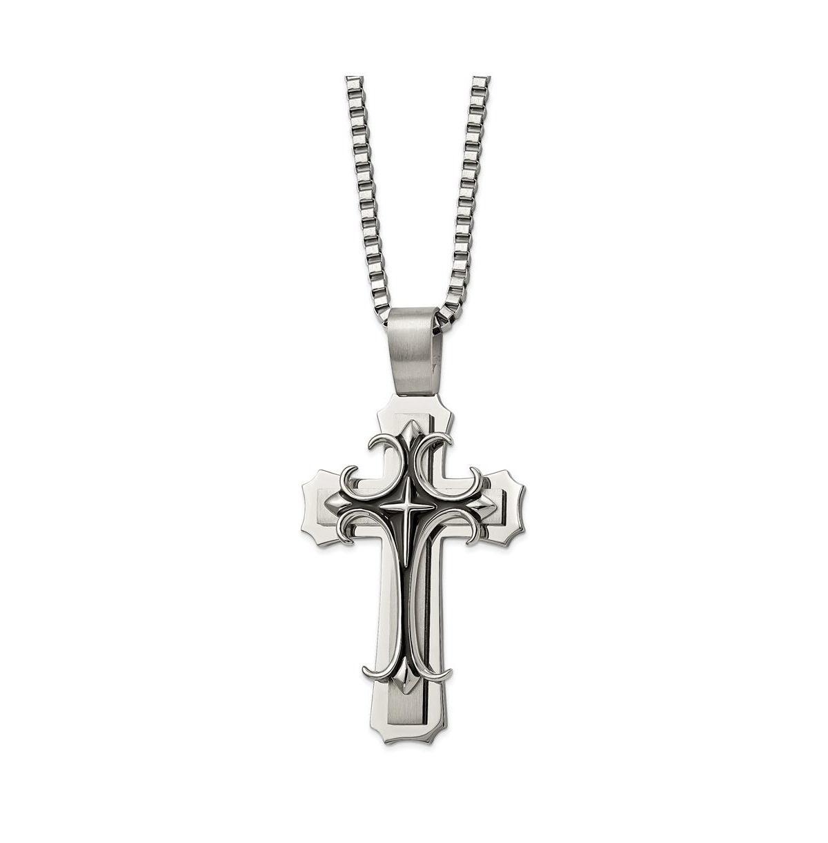 Chisel Brushed and Black Enamel Large Cross Pendant Box Chain Necklace Product Image