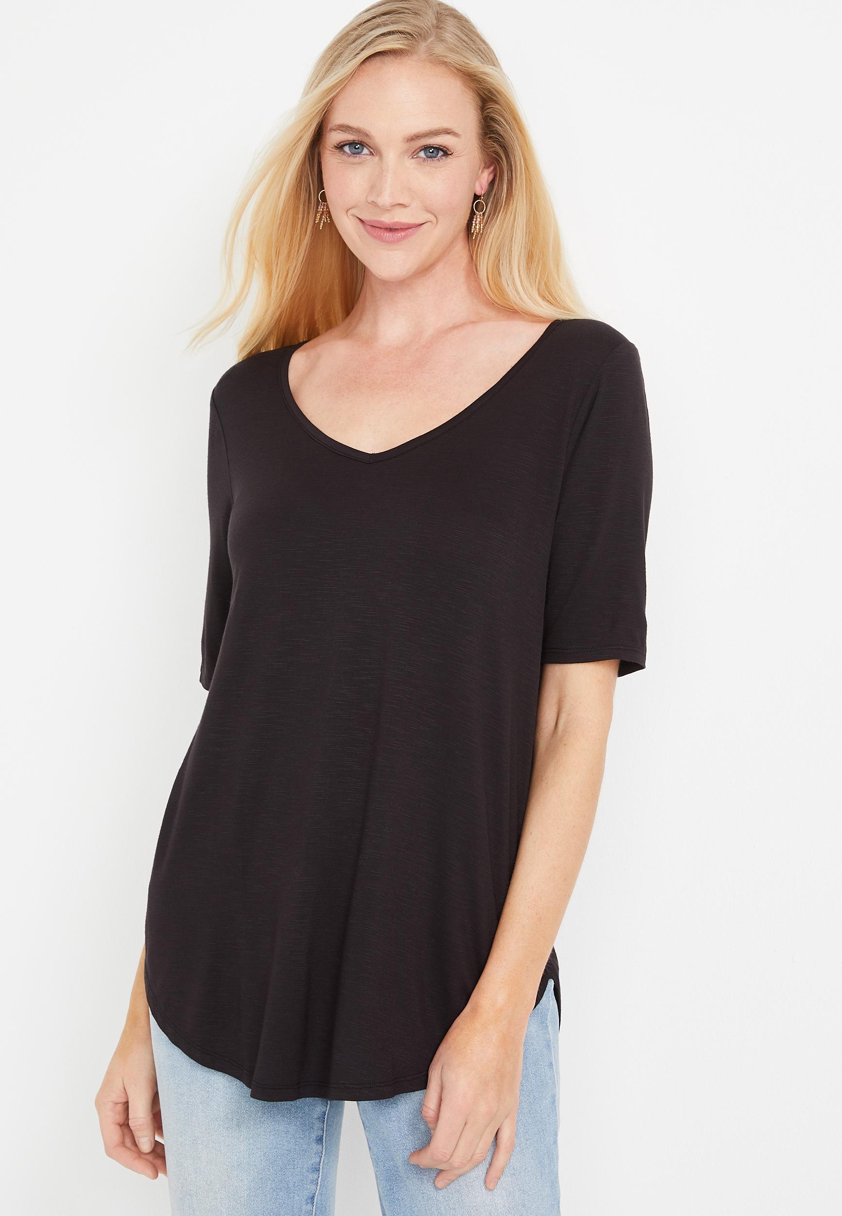 24/7 Olivia Solid V Neck Tunic Tee Product Image