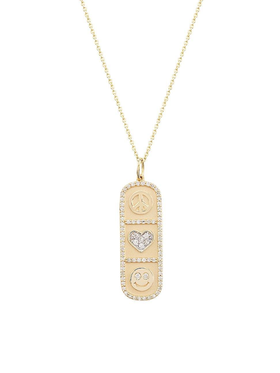 Womens Cartouche Icons 14K Gold & Diamond Charm Necklace Product Image