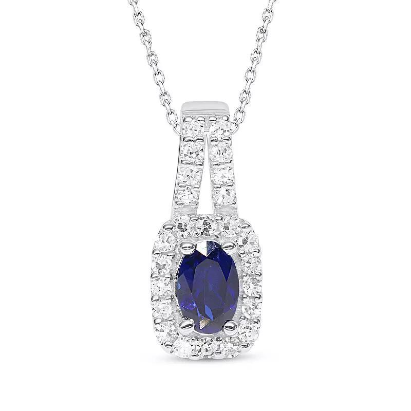 thique Sterling Silver 1/4 Carat T.W. Lab-Grown Diamond and Lab-Created Gemstone Pendant Necklace, Womens Cr Blue Product Image