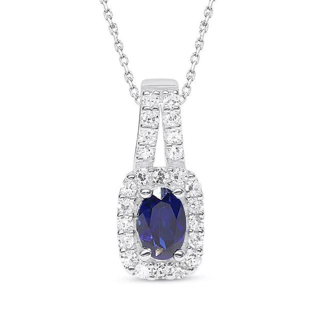 thique Sterling Silver 1/4 Carat T.W. Lab-Grown Diamond and Lab-Created Gemstone Pendant Necklace, Womens Cr Blue Product Image