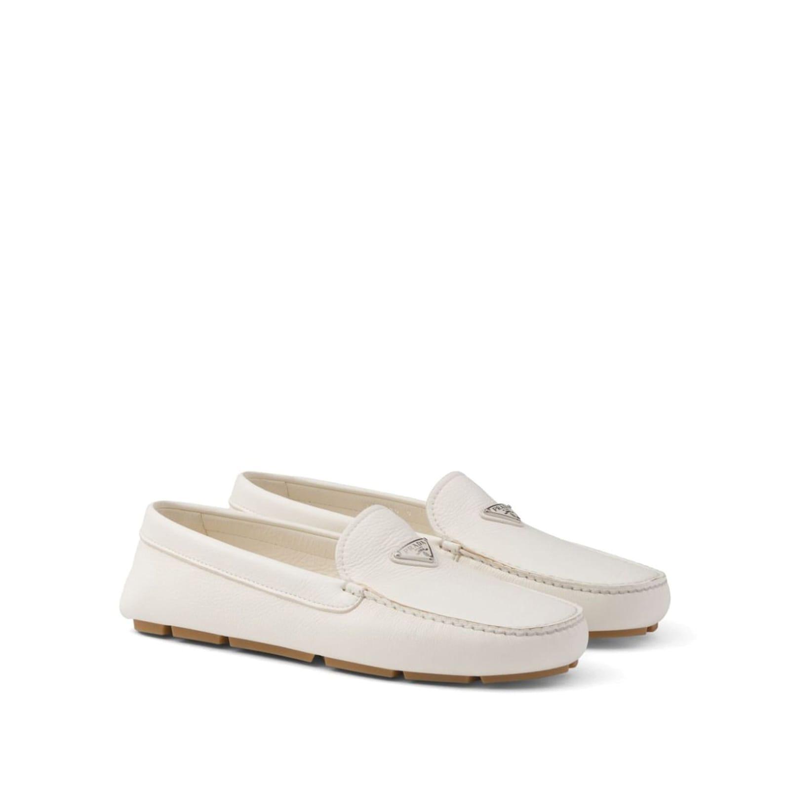 PRADA Logo Leather Loafers In White Product Image