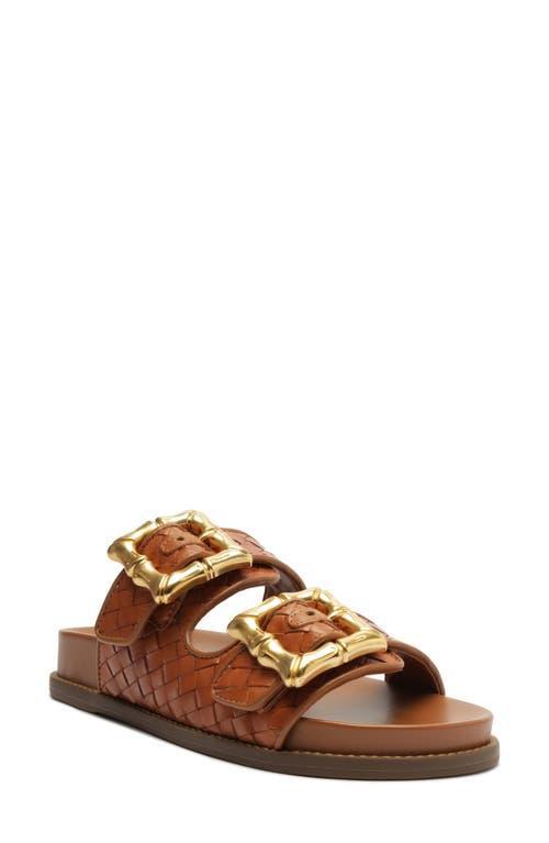 Schutz Enola Sporty Woven Leather Bamboo Buckle Detail Slide Sandals Product Image