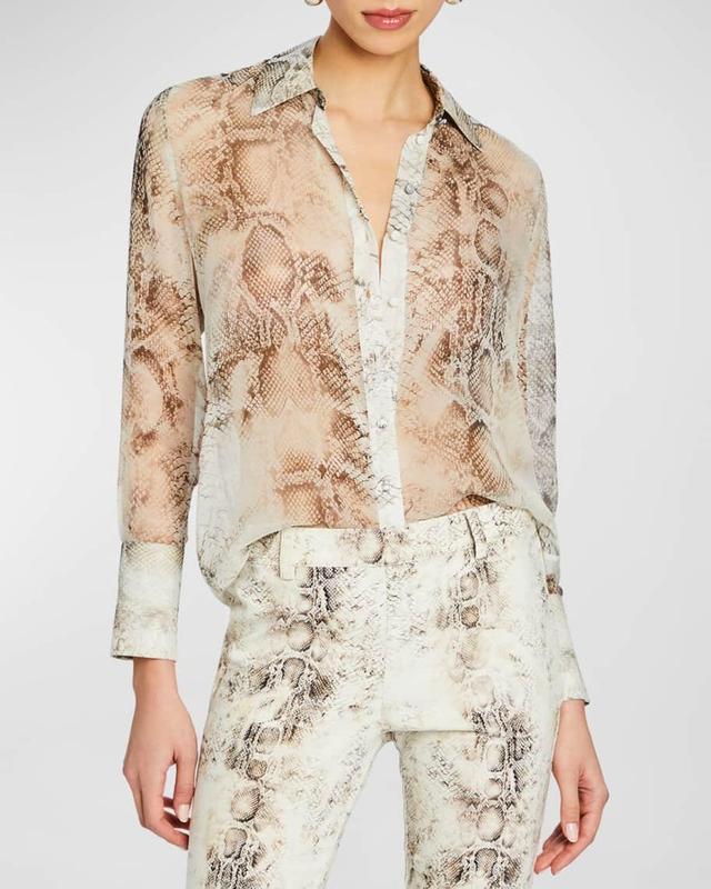 Milena Sheer Silk Snake-Print Button-Front Blouse Product Image