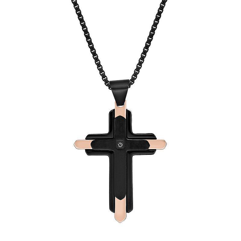 LYNX Mens Stainless Steel Diamond Accent Cross Pendant Necklace Multicolor Product Image