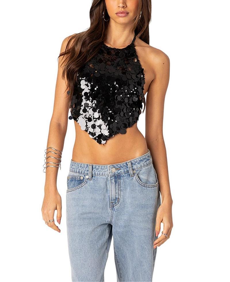 EDIKTED Caelia Sequin Halter Crop Top Product Image