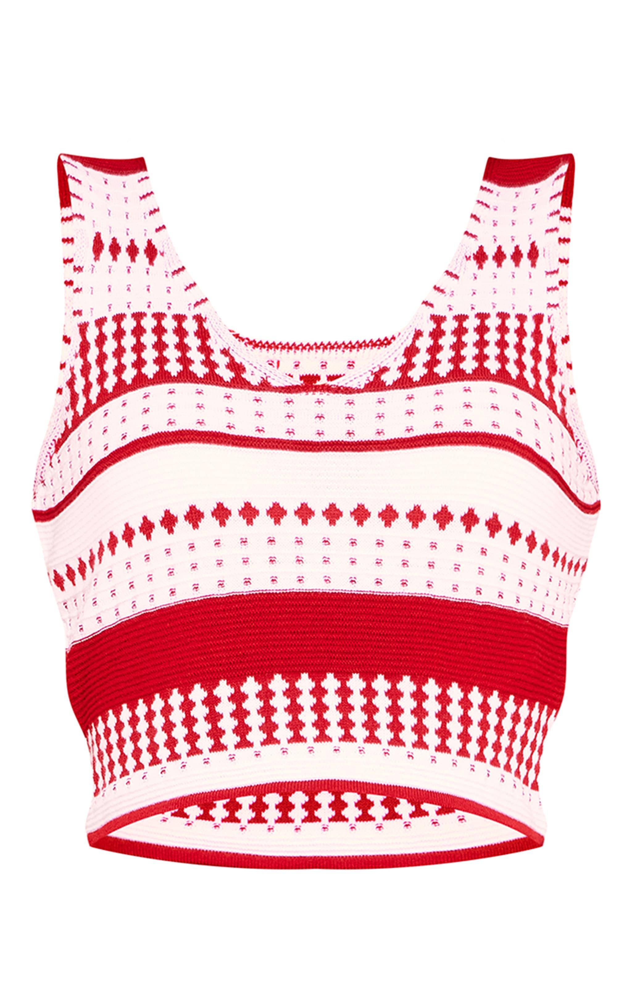 Red Knitted Contrast Plunge-neck Cami Top Product Image