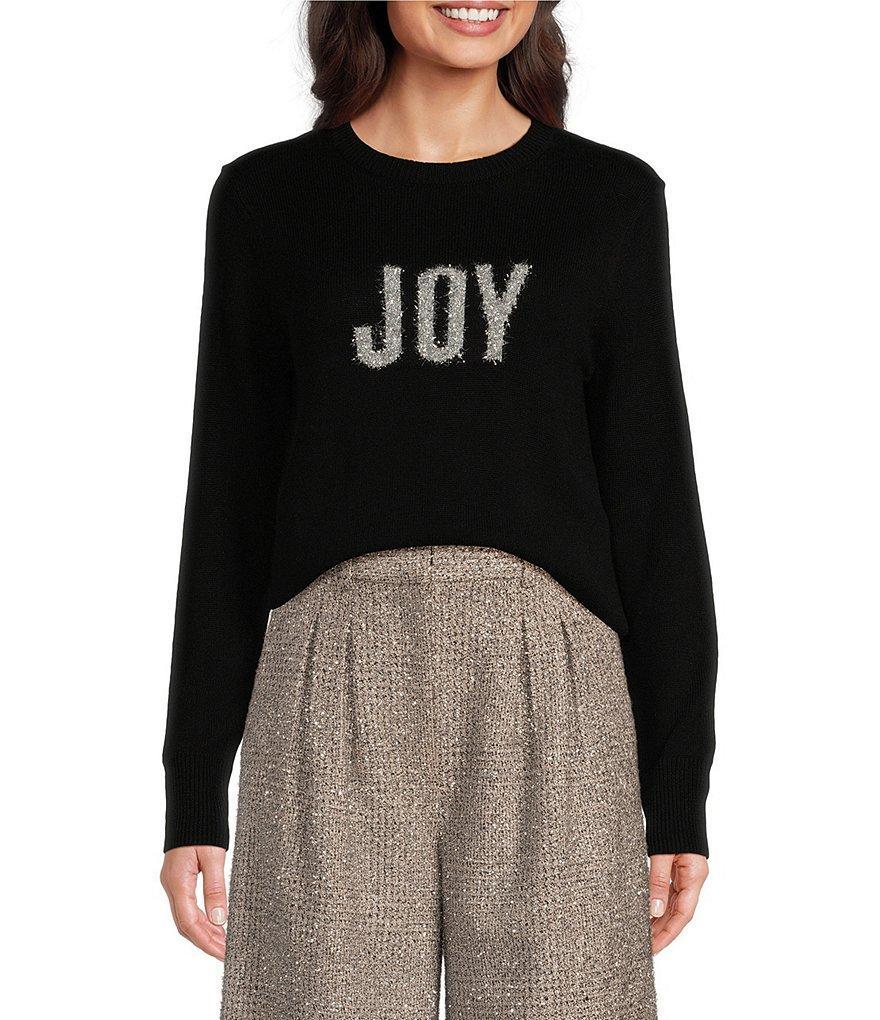 Alex Marie Wool Blend Knit Tinsel Joy Holiday Block Crew Neck Long Sleeve Pullover Sweater Product Image