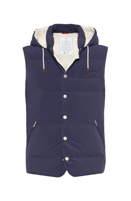 BRUNELLO CUCINELLI Down Vest In Blu Colorato+semi Di Lino Product Image