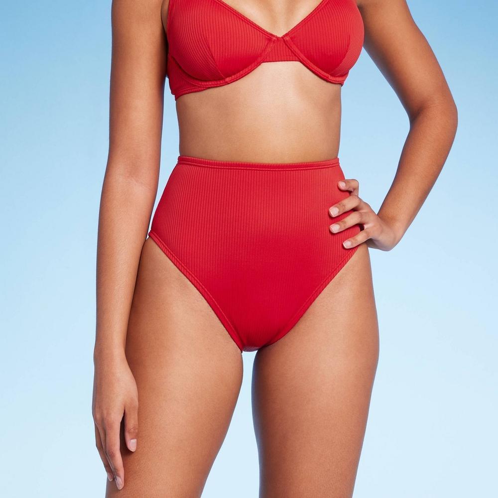 Womens High Waist High Leg Ribbed Medium Coverage Bikini Bottom - Shade & Shore Product Image