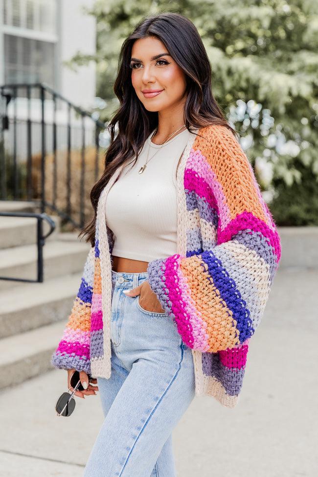 Forgot You Existed Pink Multi Striped Cardigan Product Image