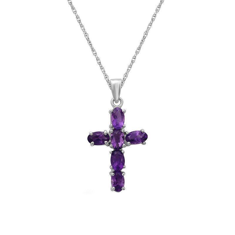 Jewelexcess Sterling Silver Amethyst Cross Pendant Necklace, Womens Product Image