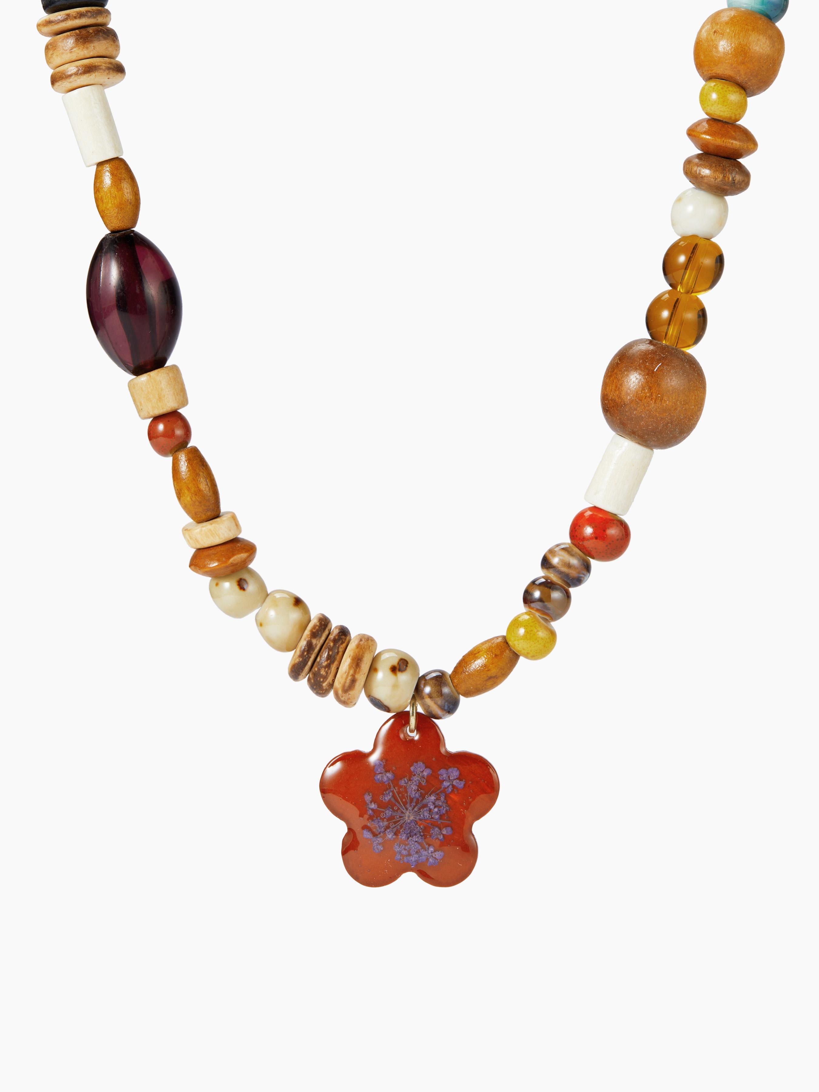 Coloured Glaze Hand-beaded Floral Charm Necklace Product Image