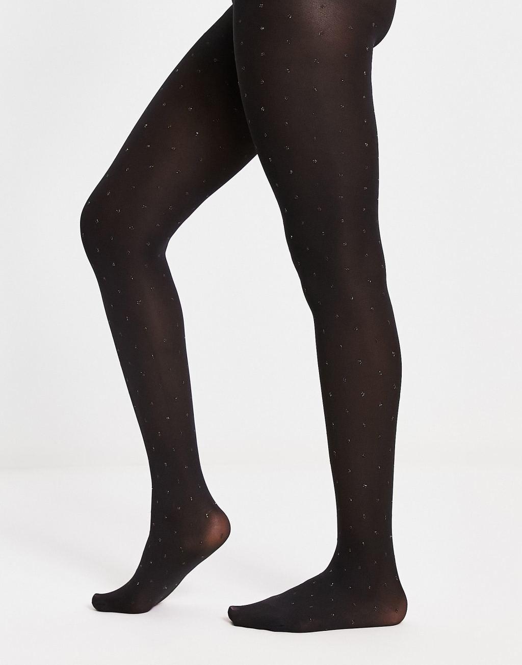 Pieces glitter polka dot tights in black Product Image