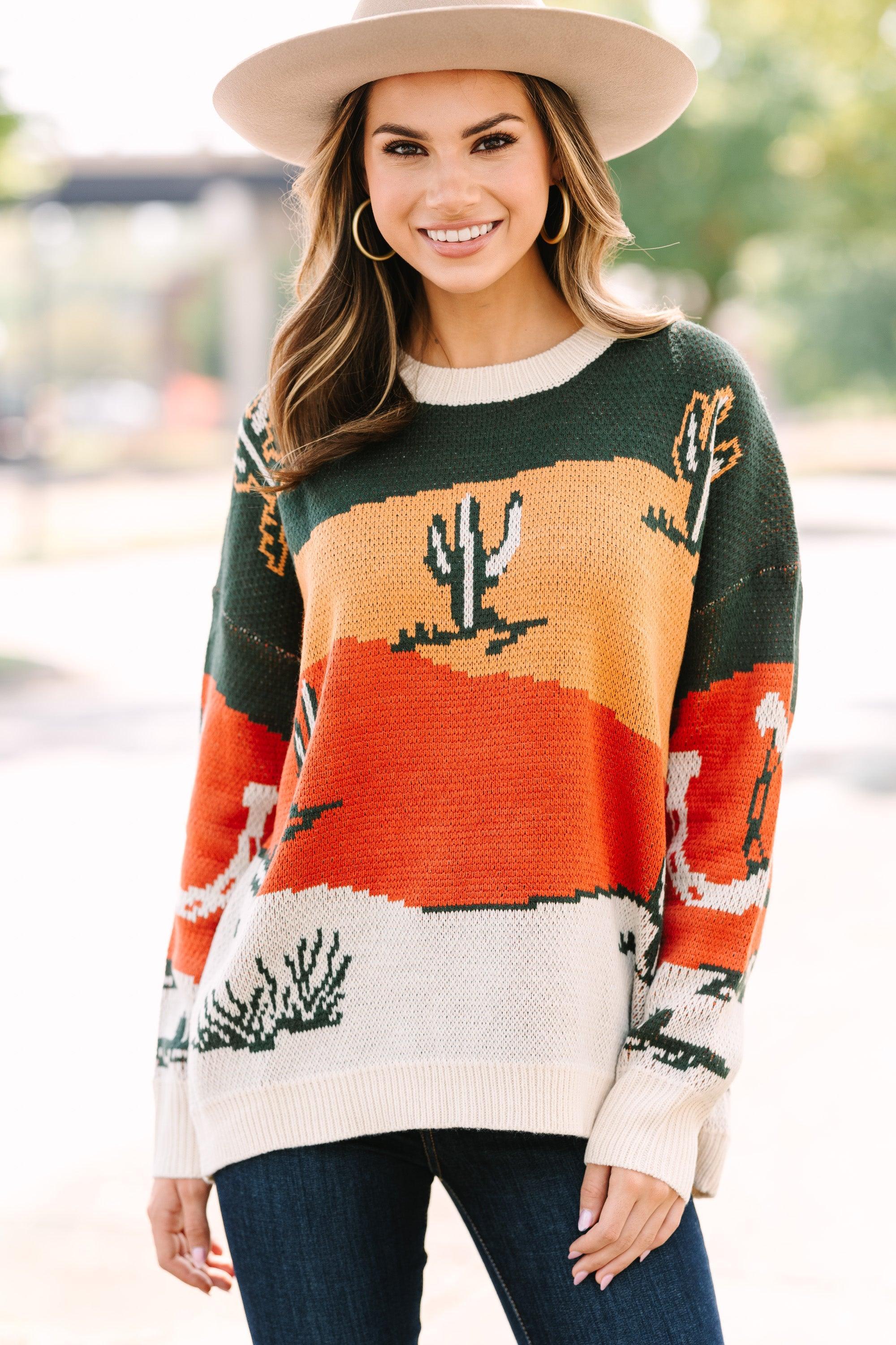 Heading Out West Olive Green Cactus Sweater Female Product Image