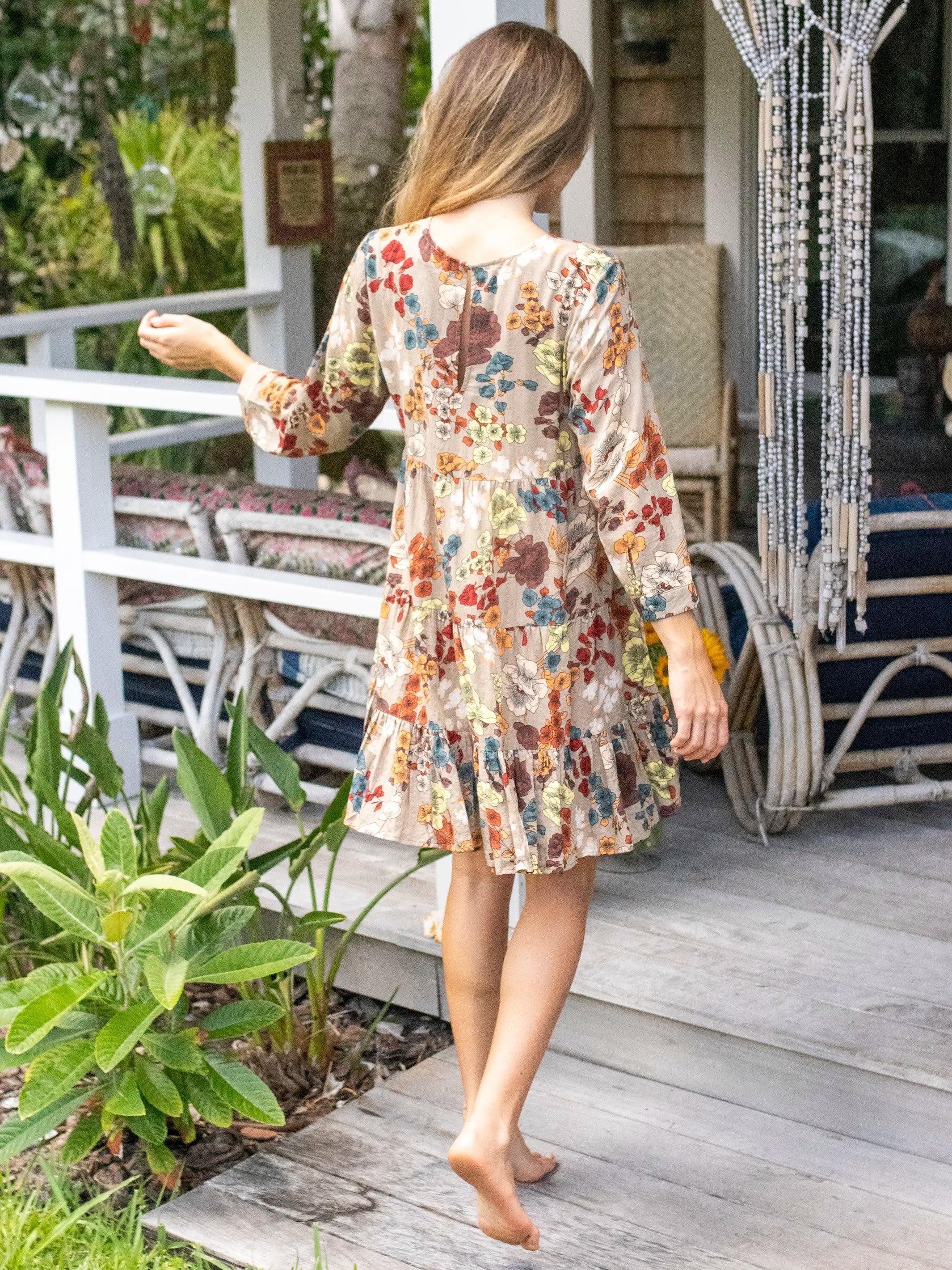 Heidi Mini Dress - Tan Cream Floral Product Image