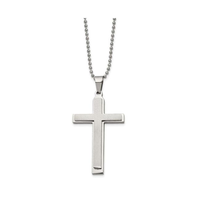 Chisel Brushed Layered Cross Pendant Ball Chain Necklace Product Image