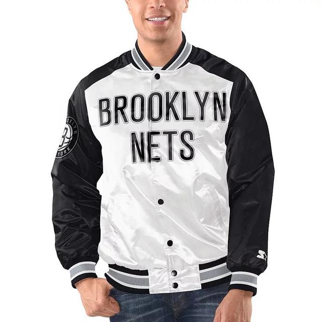 Mens Starter /Black Brooklyn Nets Renegade Satin Full-Snap Varsity Jacket Product Image