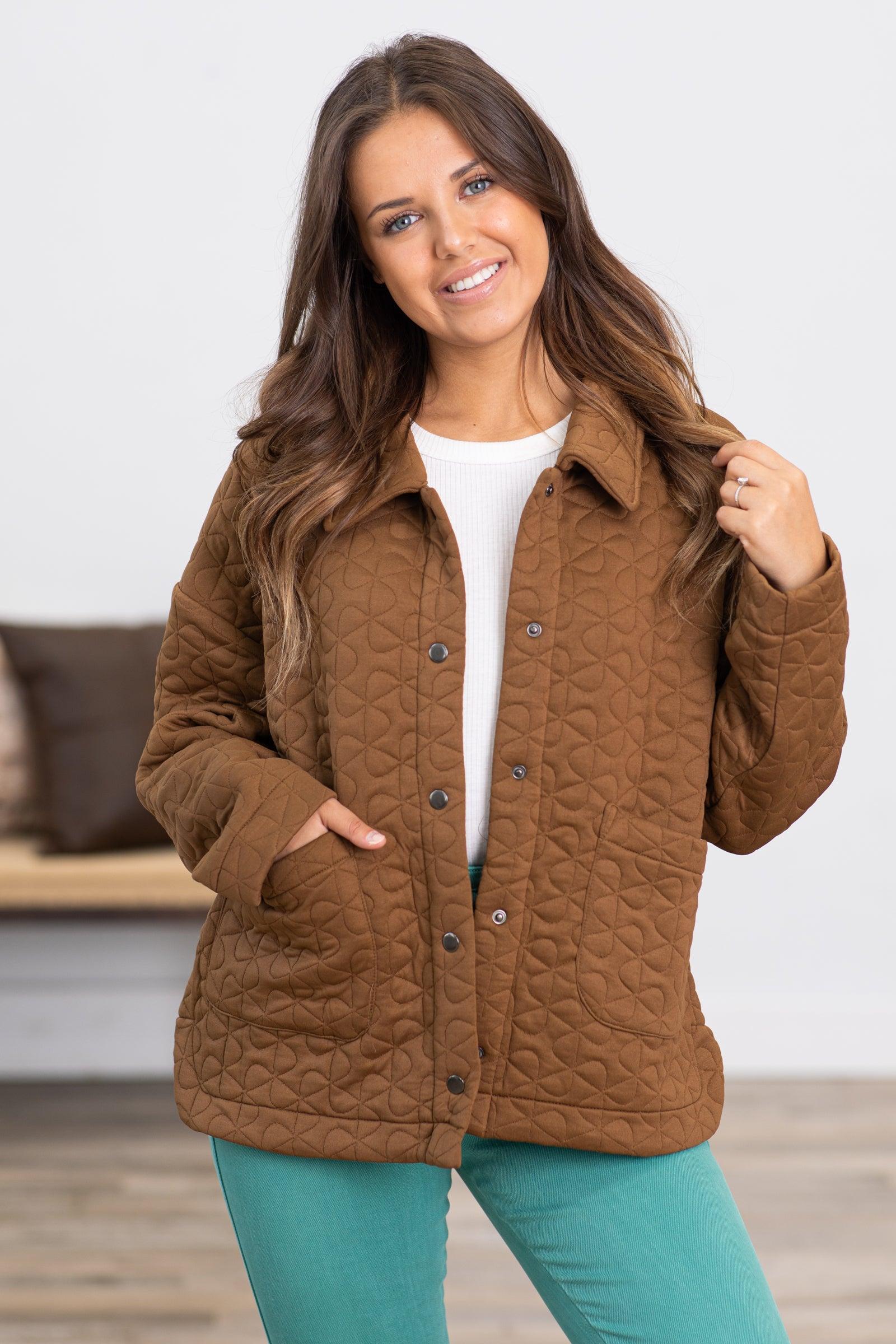 Brown Quilted Snap Front Jacket Product Image