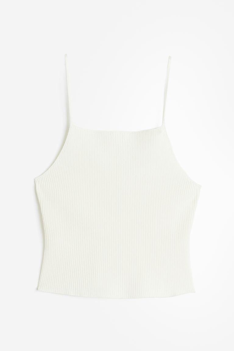 H & M - Rib-knit Camisole Top - White Product Image