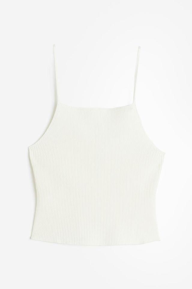 H & M - Rib-knit Camisole Top - White Product Image