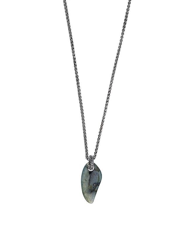 Mens Labradorite & Sterling Silver Pendant Necklace - Silver Product Image