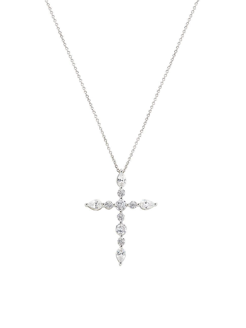 Womens 14K White Gold & 1.50 TCW Lab-Grown Diamond Cross Pendant Necklace Product Image