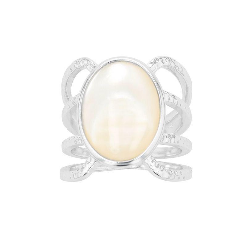 City Luxe Mother of Pearl & Silver Large Oval Split Shank Ring, Womens Silver Tone Product Image