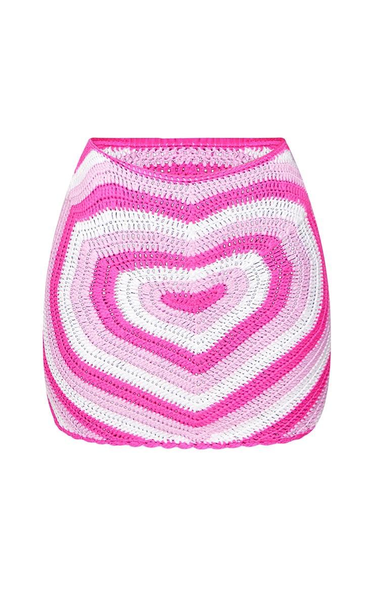 Pink Love Heart Crochet Mini Skirt Product Image