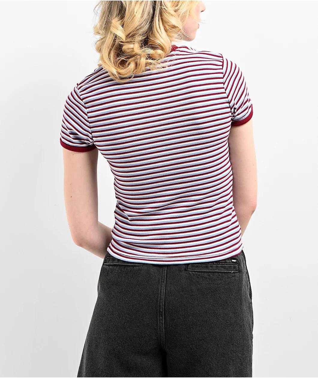 Obey Cypress Stripe Tibetan Red Multi Crop T-Shirt Product Image