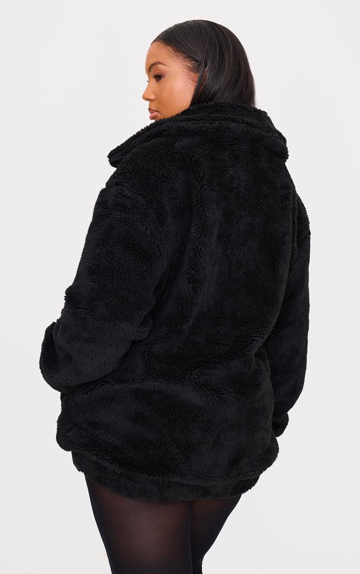 Plus Black Teddy Zip Up Bomber Jacket Product Image