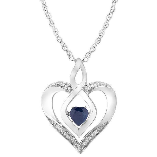 Sterling Silver Gemstone & Diamond Accent Heart Pendant Necklace, Womens Blue Topaz Product Image