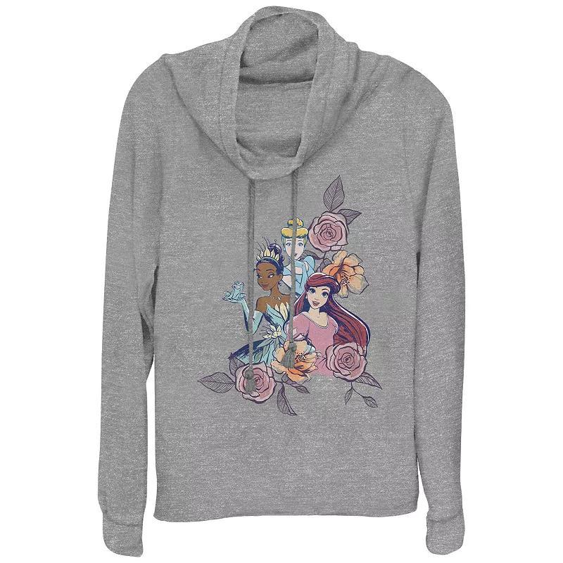 Disneys Princesses Floral Motif Princesses Womens Cowlneck Graphic Lightweight Long Sleeve, Girls Gray Grey Product Image